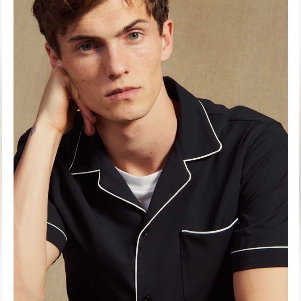 NWT Sandro Men’s Black Shirt with white piping. Classic wardrobe item
